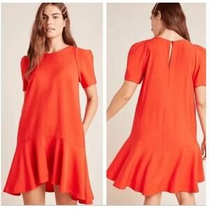 Maeve Anthropologie Women's Orange Rousseau Flounced Mini Dress Size 0